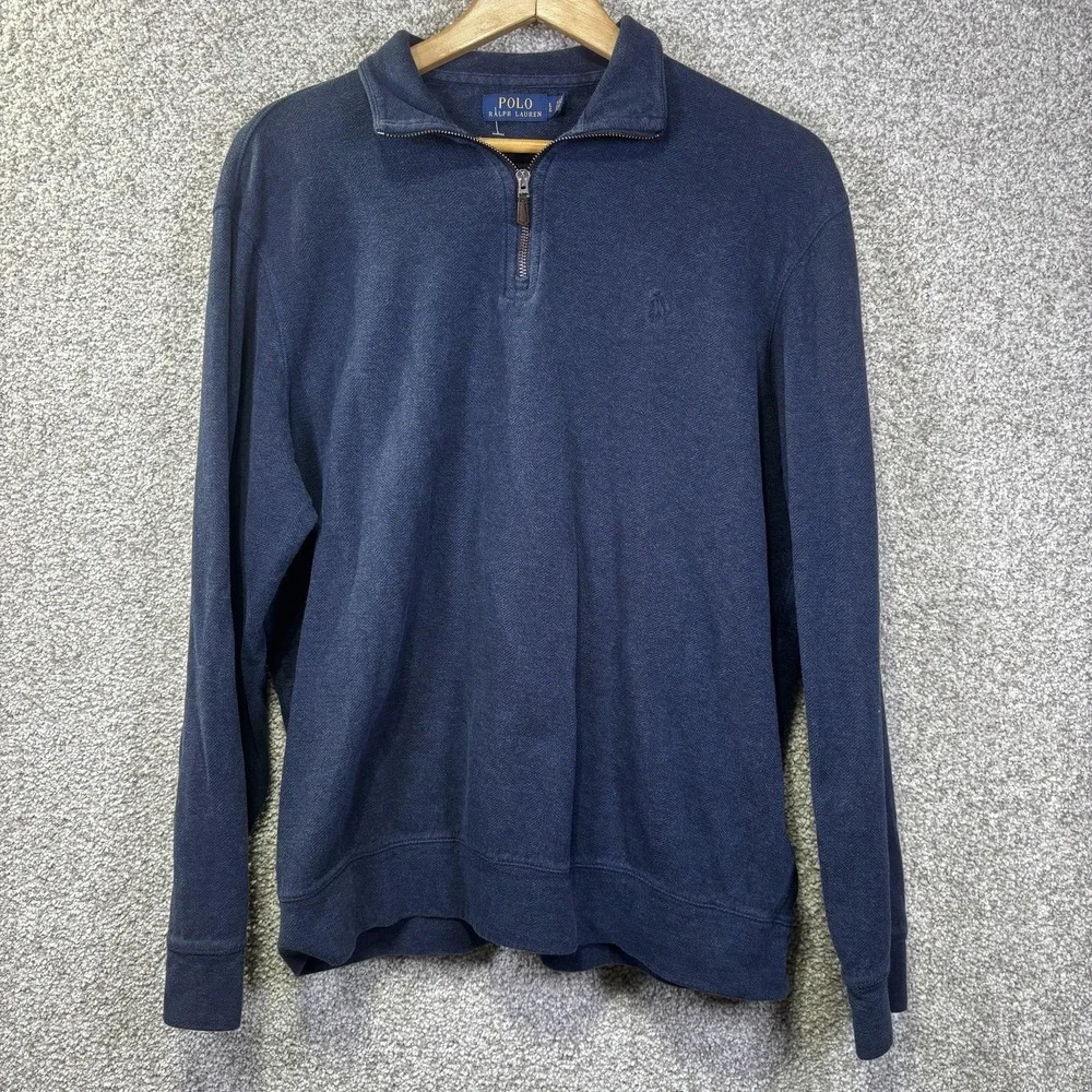 Polo Ralph‎ Lauren Sweatshirt Mens Large Blue 1/4 Zip Fleece Pullover Mock Neck